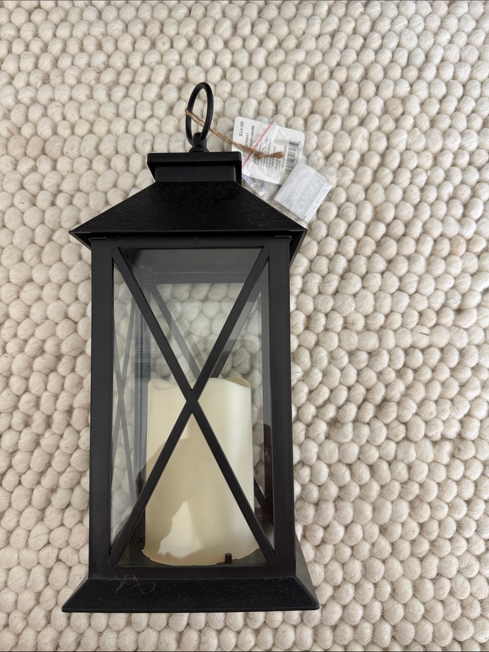 Classic Black Metal Lantern with X-Frame Glass Panels